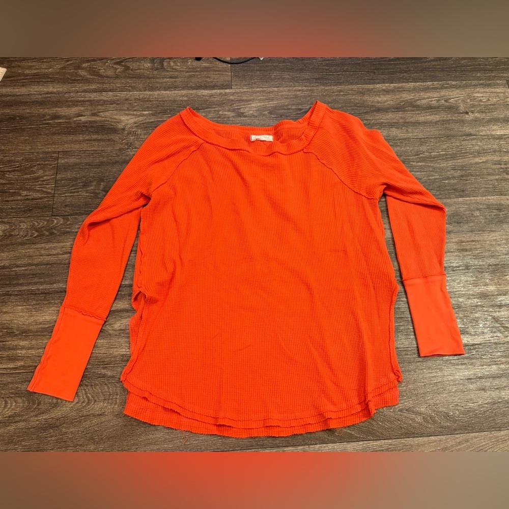 Free People Women’s Orange North Shore Thermal Waffle Jewel Neck Tunic Top M